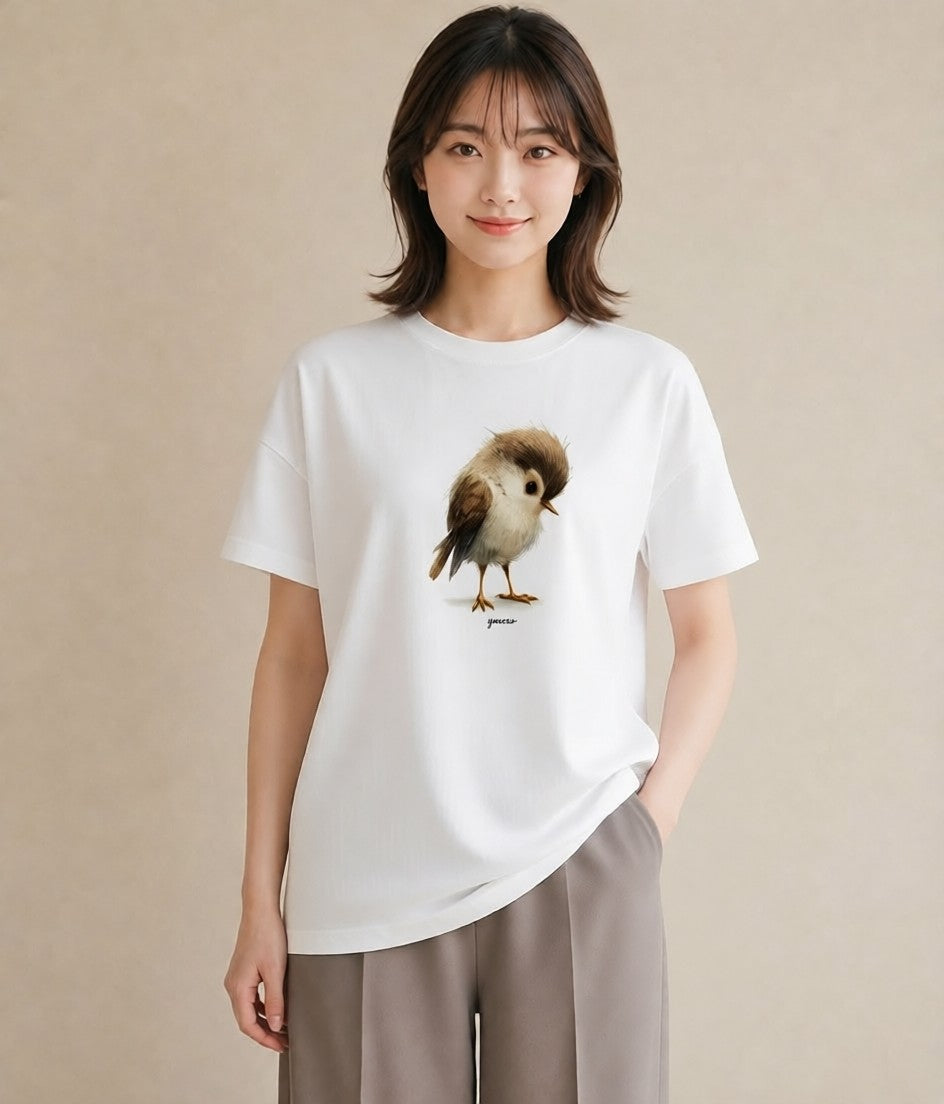 デザインTシャツ レディース 九官鳥 ペット 動物 イラスト 手描き風 クリスマス 旅行 白T YMAZO