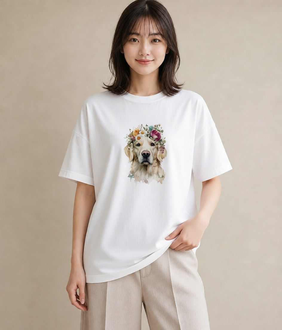 半袖Tシャツ レディース ゴールデンレトリバー ゴールデン 犬 いぬ イラスト シック 帰省 ラフ 白T YMAZO