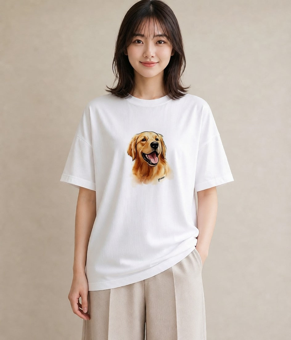 Tシャツ レディース ゴールデンレトリバー ゴールデン 犬 いぬ イラスト ユニーク 姉妹 送別ギフト 白T YMAZO