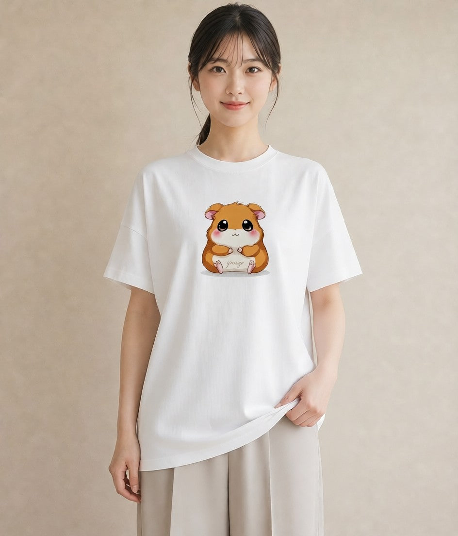 Tシャツ レディース ハムスター ペット 動物 イラスト フェミニン 通学 誕生日プレゼント 白T YMAZO