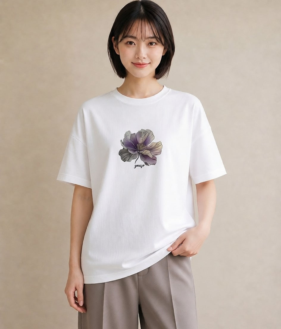 グラフィックTシャツ レディース あさがお 朝顔 花 花柄 イラスト きれいめカジュアル カフェ服 クリスマス 白T YMAZO