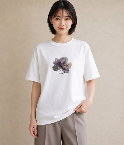 グラフィックTシャツ レディース あさがお 朝顔 花 花柄 イラスト きれいめカジュアル カフェ服 クリスマス 白T YMAZO