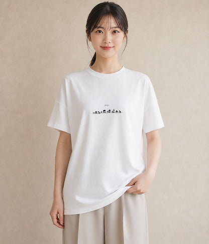 グラフィックTシャツ レディース 遠い家と鳥 風景 鳥 ナチュラル アンティーク イラスト ラフカジュアル 綿100 デート 白T YMAZO