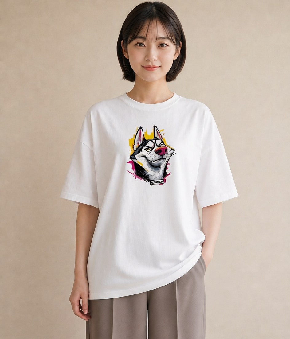 Tシャツ レディース シベリアンハスキー 犬 いぬ イラスト ポップ 母娘コーデ 自分用 白T YMAZO