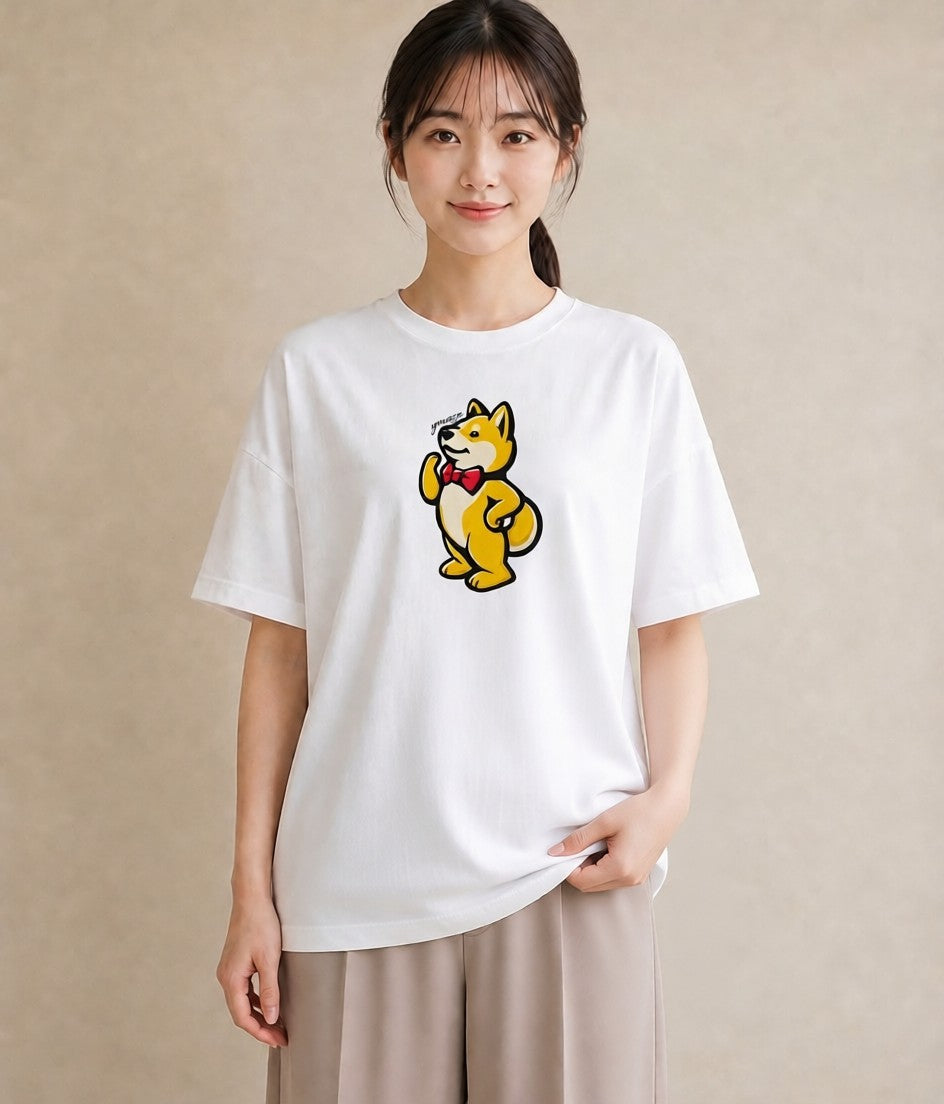 プリントTシャツ レディース 柴犬 しばいぬ 犬 いぬ イラスト 手描き風 在宅 公園 白T YMAZO