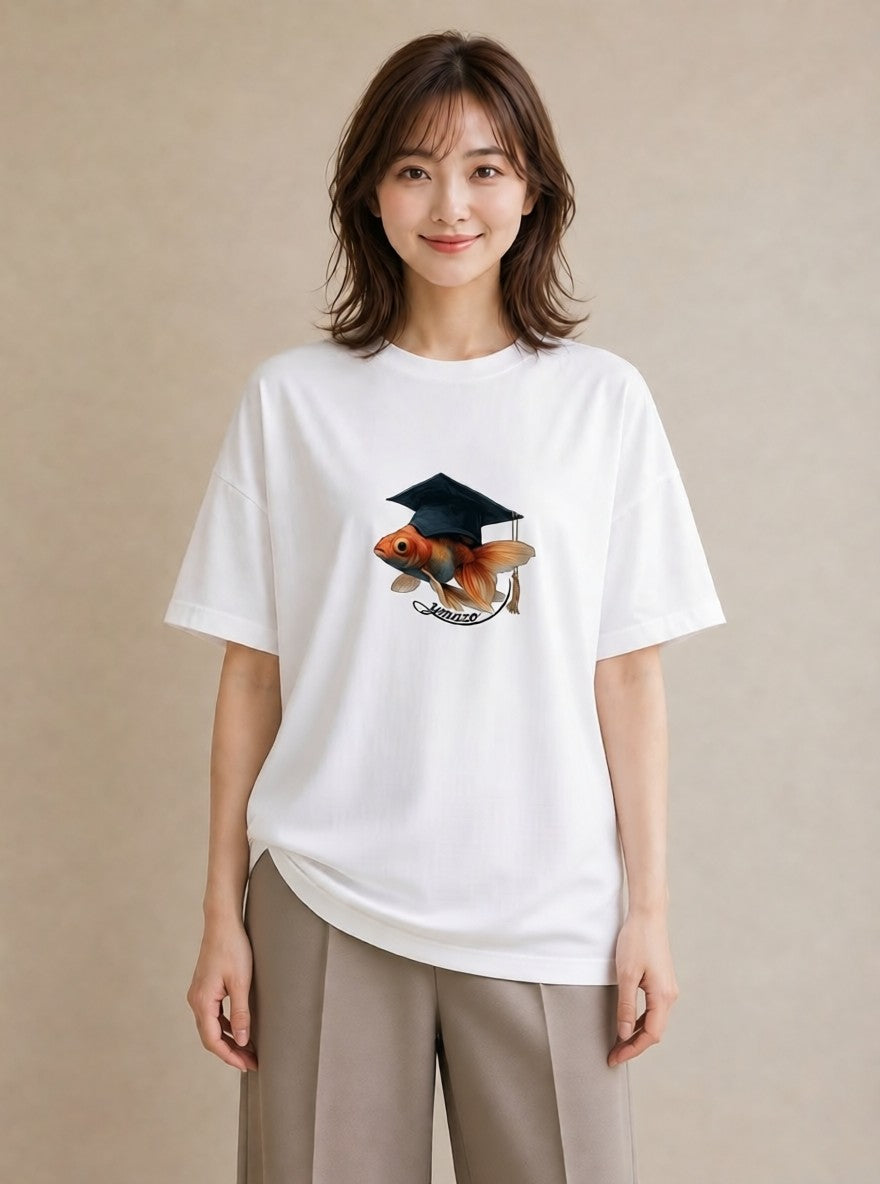 半袖Tシャツ レディース らんちゅう ペット 動物 イラスト フェミニン カフェ巡り 女子会 白T YMAZO