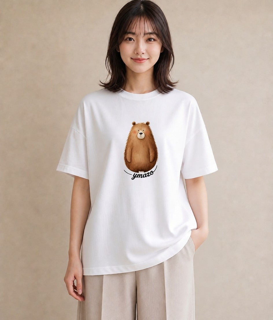 プリントTシャツ レディース くま クマ ベア 動物 アニマル イラスト 休日コーデ 在宅 公園 白T YMAZO