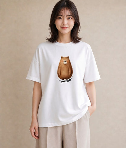 プリントTシャツ レディース くま クマ ベア 動物 アニマル イラスト 休日コーデ 在宅 公園 白T YMAZO