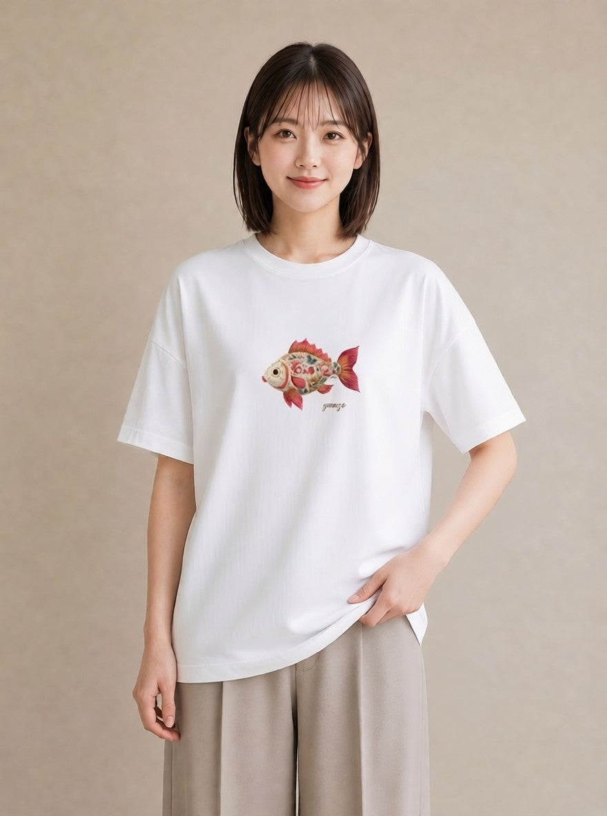 デザインTシャツ レディース 熱帯魚 海の生き物 海 イラスト こなれ感 在宅 公園 白T YMAZO