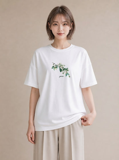 デザインTシャツ レディース つる 植物 ボタニカル イラスト シック 旅行 母娘コーデ 白T YMAZO