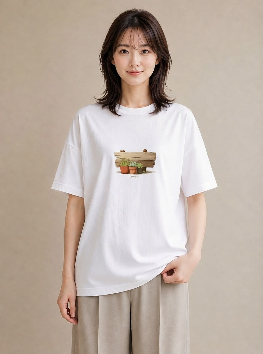 プリントTシャツ レディース 夕暮れ バルコニー 夕焼け ナチュラル アンティーク イラスト 可愛い 夏コーデ 通学 白T YMAZO