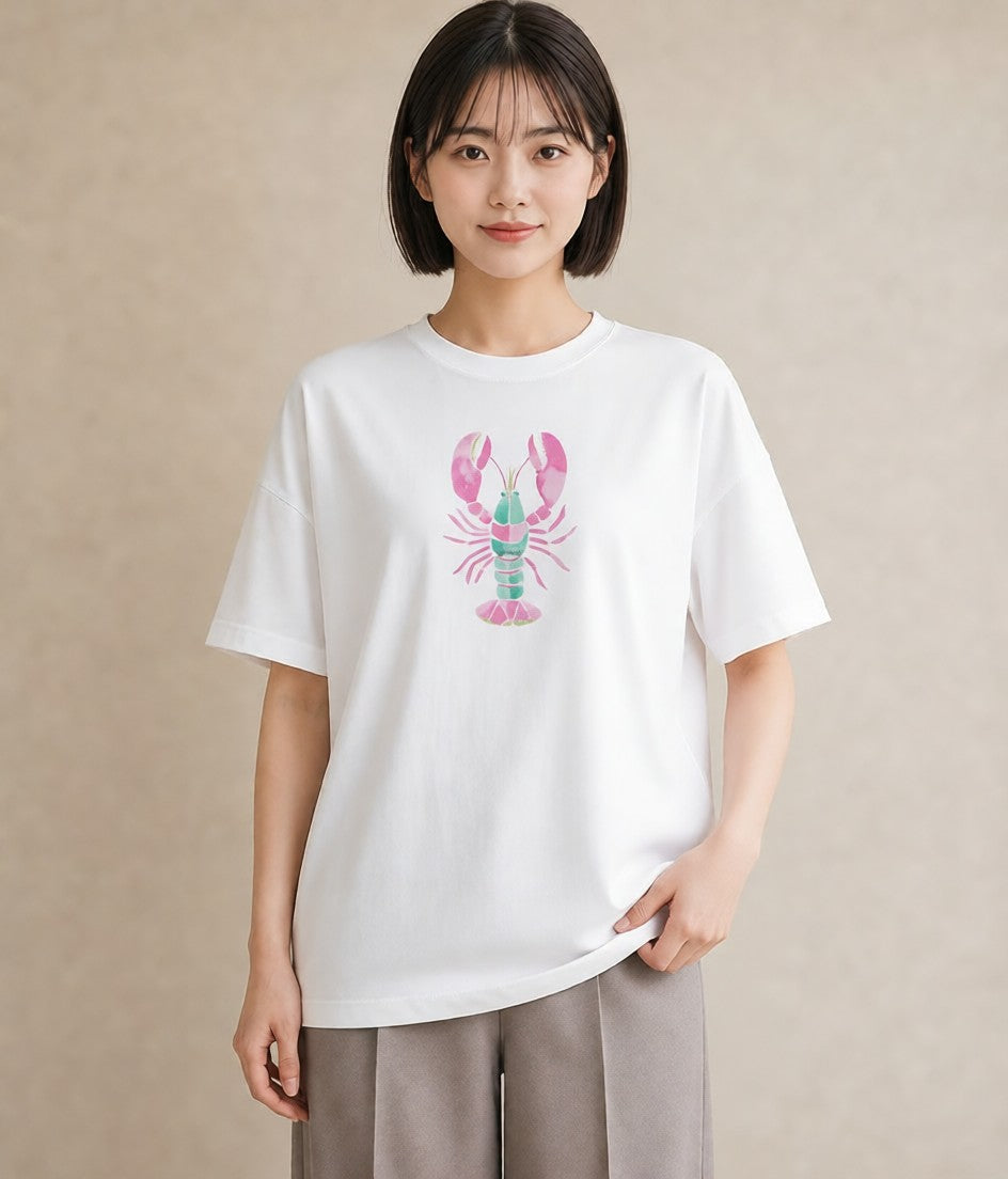 半袖Tシャツ レディース エビ 海の生き物 海 イラスト 北欧風 帰省 ラフ 白T YMAZO