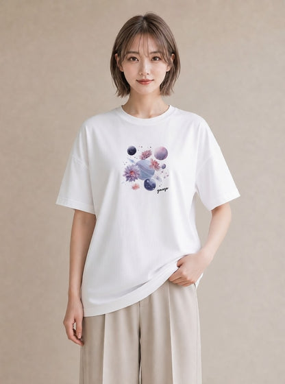 プリントTシャツ レディース 獅子座 星空 宇宙 イラスト ユニーク 姉妹 送別ギフト 白T YMAZO