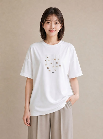 プリントTシャツ レディース スター 星空 宇宙 イラスト カジュアル 帰省 ラフ 白T YMAZO
