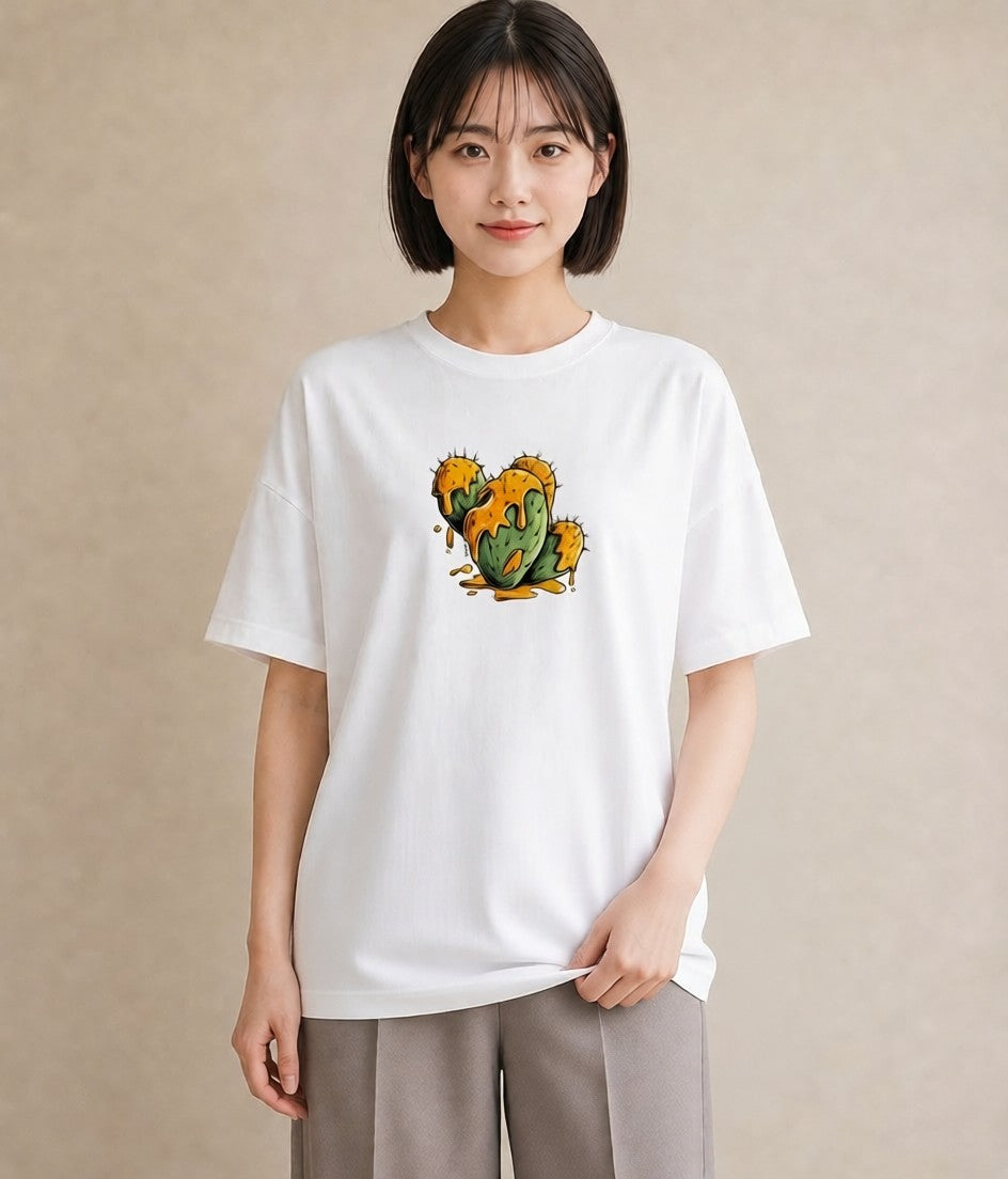 半袖Tシャツ レディース サボテン 植物 ボタニカル イラスト きれいめカジュアル 部屋着 女性向けギフト 白T YMAZO