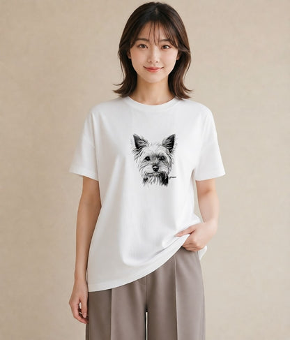 プリントTシャツ レディース ヨークシャーテリア 犬 いぬ イラスト ゆるかわ 誕生日プレゼント 綿100 白T YMAZO