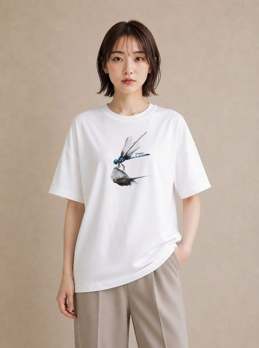 デザインTシャツ レディース とんぼ 昆虫 虫 イラスト 水彩風 女性向けギフト 散歩 白T YMAZO