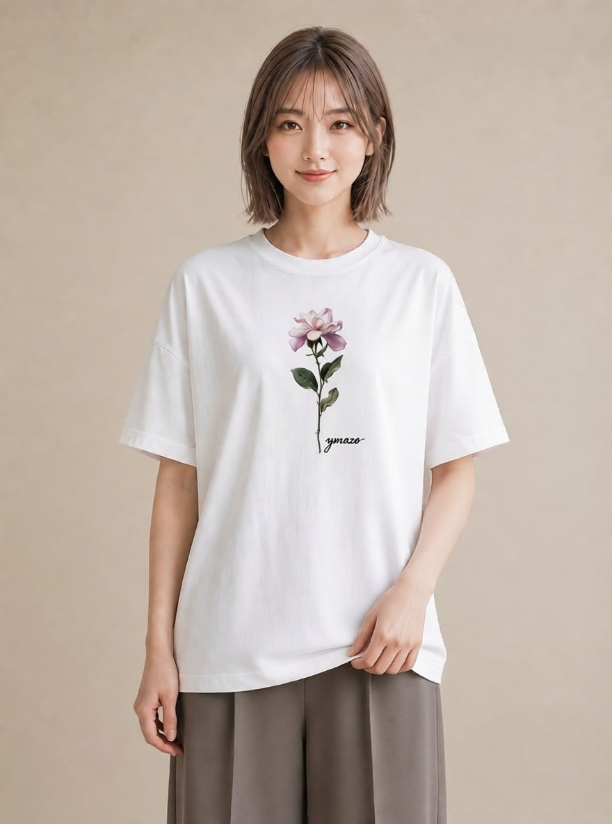 デザインTシャツ レディース バラ 薔薇 ローズ 花 花柄 イラスト ミニマル ビーチ デイリーウェア 白T