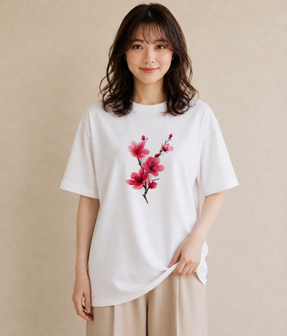 プリントTシャツ レディース さくら 桜 サクラ 花 花柄 イラスト 手描き風 通学 誕生日プレゼント 白T YMAZO