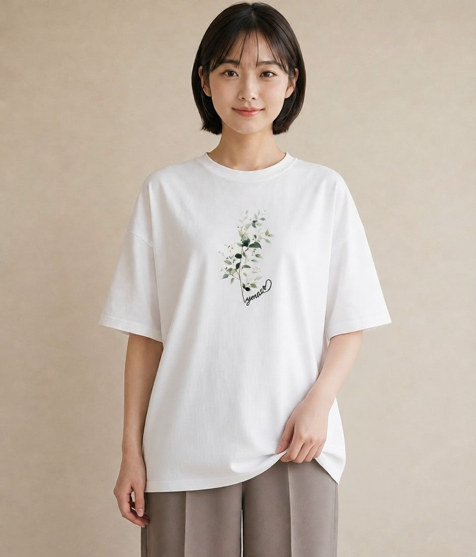 Tシャツ レディース つる 植物 ボタニカル イラスト ゆるかわ カフェ巡り 女子会 白T YMAZO