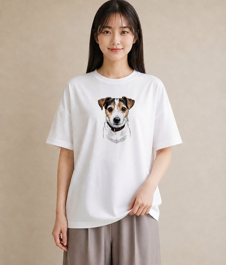 デザインTシャツ レディース ジャックラッセルテリア 犬 いぬ イラスト 手描き風 女性 旅行用 白T YMAZO