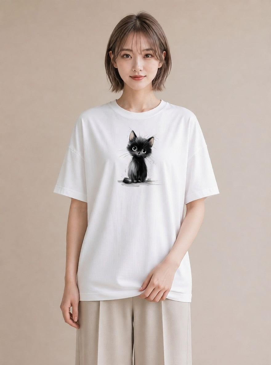 Tシャツ レディース 靴下猫 猫 ねこ イラスト 誕生日プレゼント 綿100 白T YMAZO