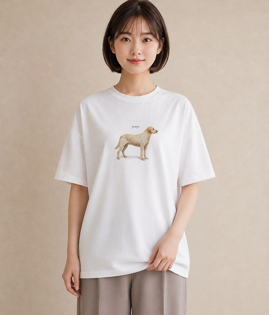 半袖Tシャツ レディース ラブラドールレトリバー 犬 いぬ イラスト シンプル 母の日 ビーチ 白T YMAZO