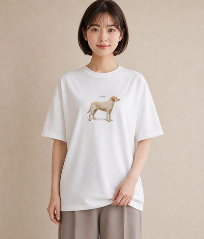 半袖Tシャツ レディース ラブラドールレトリバー 犬 いぬ イラスト シンプル 母の日 ビーチ 白T YMAZO