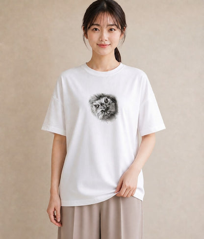 デザインTシャツ レディース 猫 ねこ イラスト カフェ服 クリスマス 白T YMAZO