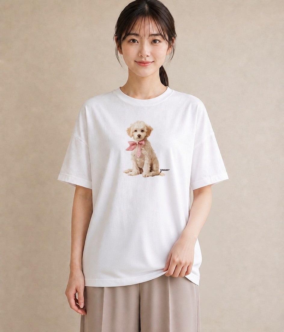 デザインTシャツ レディース わんちゃん 犬 いぬ イラスト 普段使い 友達ギフト 部屋着 白T YMAZO