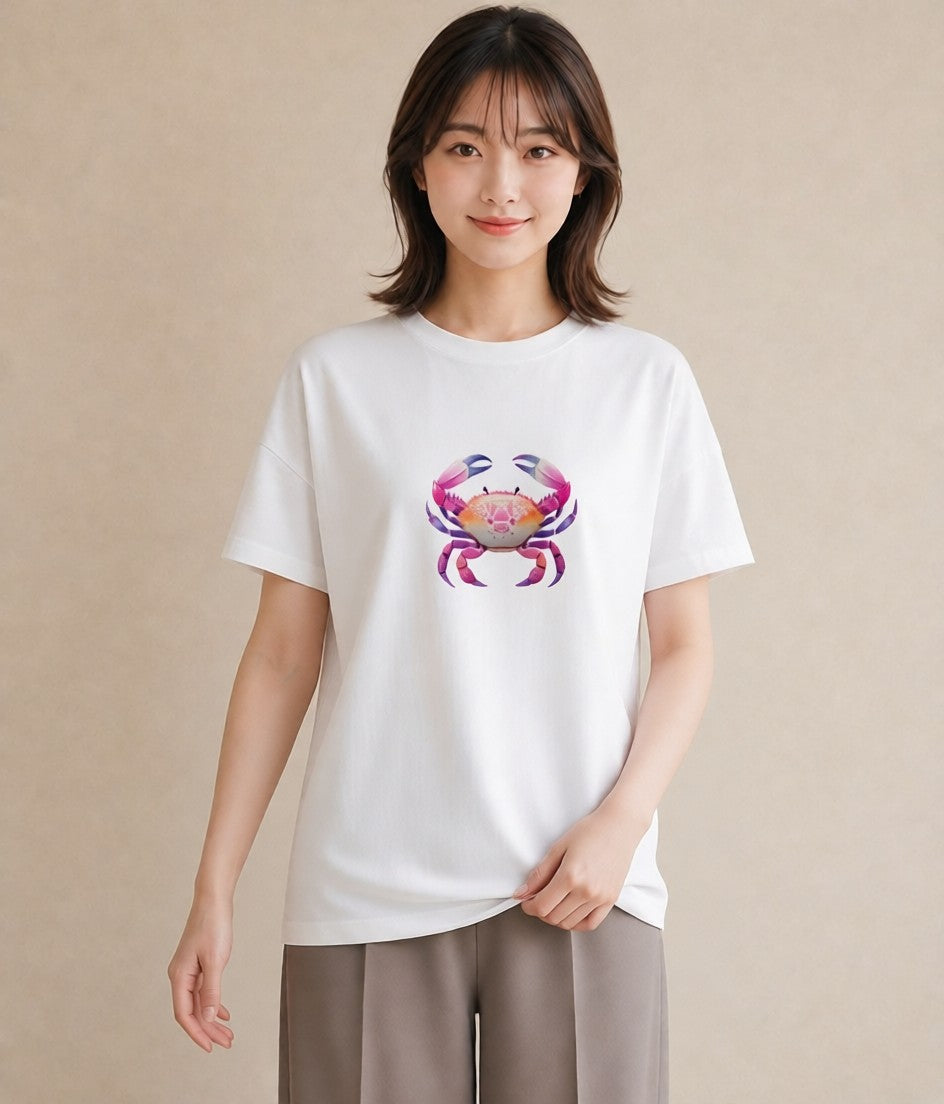 プリントTシャツ レディース エビ 海の生き物 海 イラスト 旅行コーデ お揃い 親子 白T YMAZO