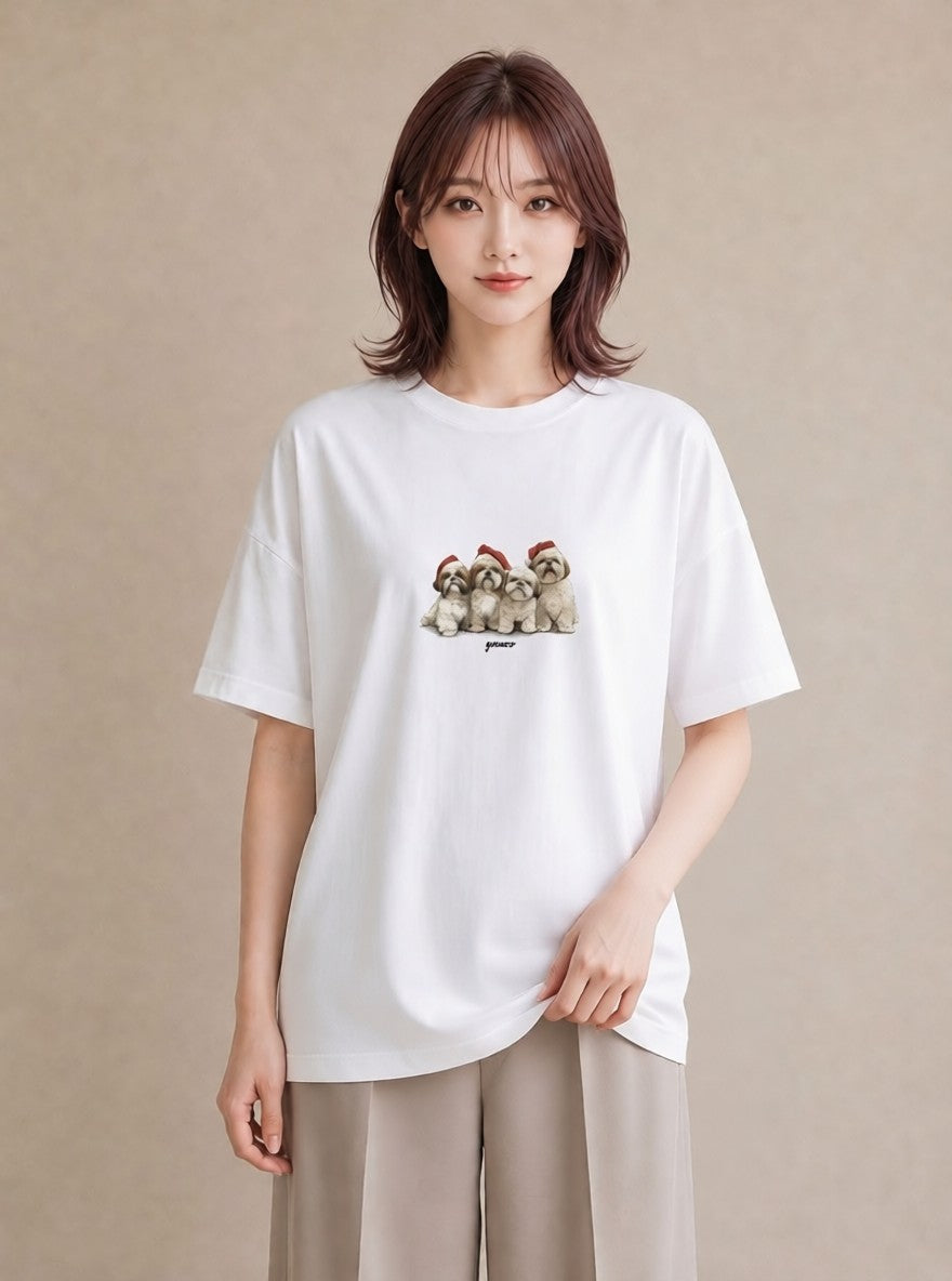 Tシャツ レディース 狆 犬 いぬ イラスト ゆるかわ 秋コーデ おしゃれギフト 白T YMAZO