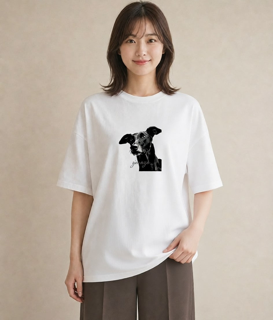 デザインTシャツ レディース イタリアングレーハウンド 犬 いぬ イラスト 個性的 カフェ服 クリスマス 白T YMAZO