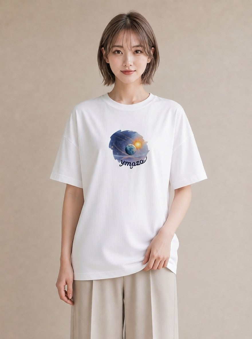 デザインTシャツ レディース 宇宙 星空 イラスト レトロ 秋コーデ おしゃれギフト 白T YMAZO