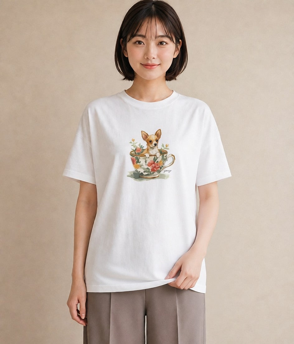 プリントTシャツ レディース チワワ 犬 いぬ イラスト 女子会 お揃い 白T YMAZO