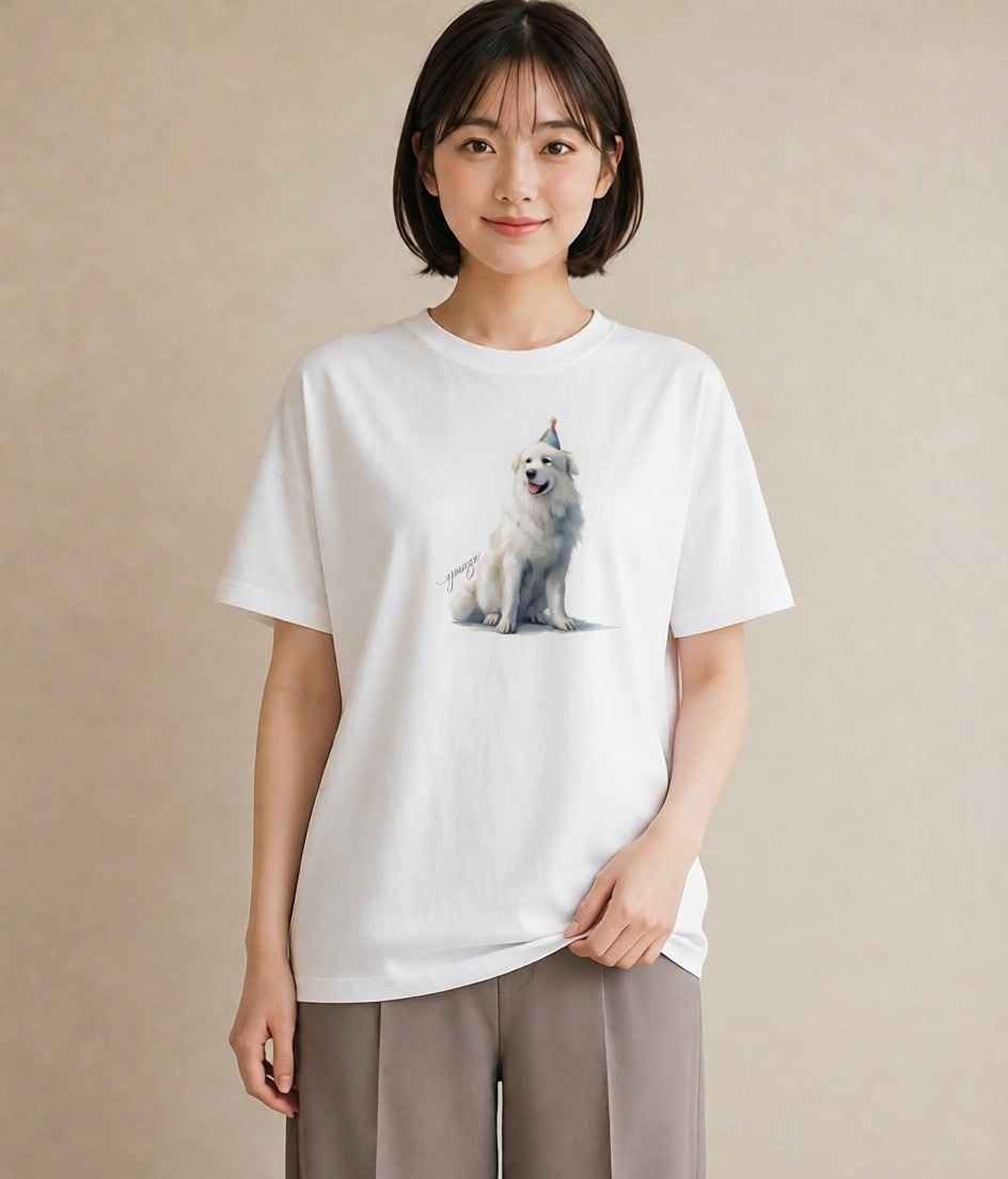 デザインTシャツ レディース 黒柴 犬 いぬ イラスト 淡色 レイヤード 友達ギフト 白T YMAZO