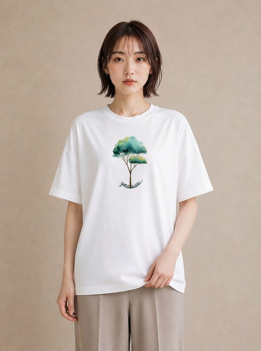 半袖Tシャツ レディース 盆栽 植物 ボタニカル イラスト ユニーク ルームウェア ギフト 白T YMAZO