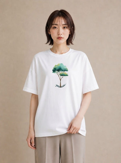 半袖Tシャツ レディース 盆栽 植物 ボタニカル イラスト ユニーク ルームウェア ギフト 白T YMAZO