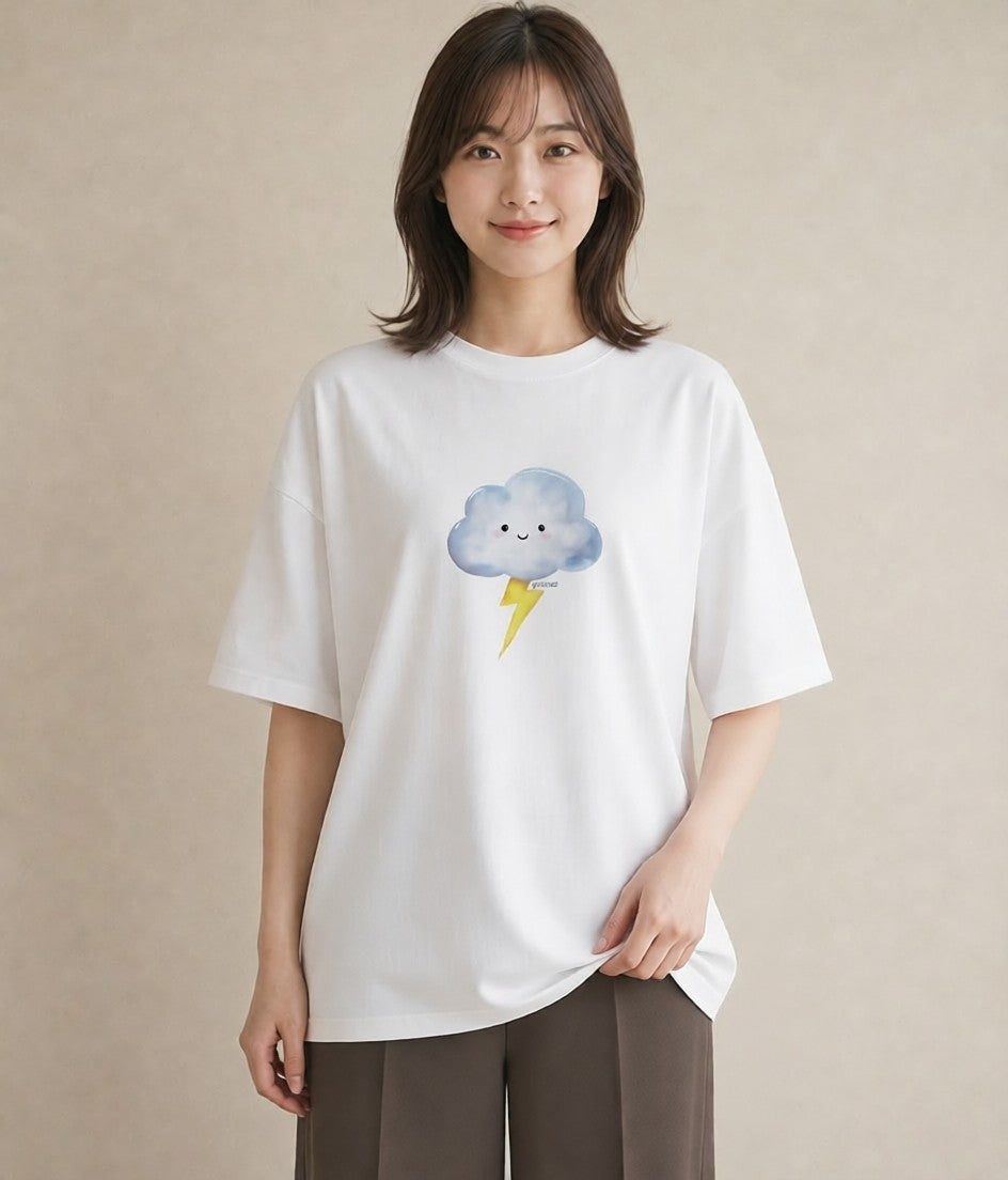 デザインTシャツ レディース 雲 星空 宇宙 イラスト お洒落 帰省 ラフ 白T YMAZO