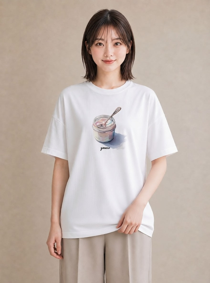 半袖Tシャツ レディース 抹茶 食べ物 フード イラスト 休日コーデ お出かけ 普段着 白T YMAZO