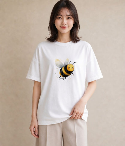 プリントTシャツ レディース ハニー 食べ物 フード イラスト ミニマル 買い物 夏コーデ 白T YMAZO