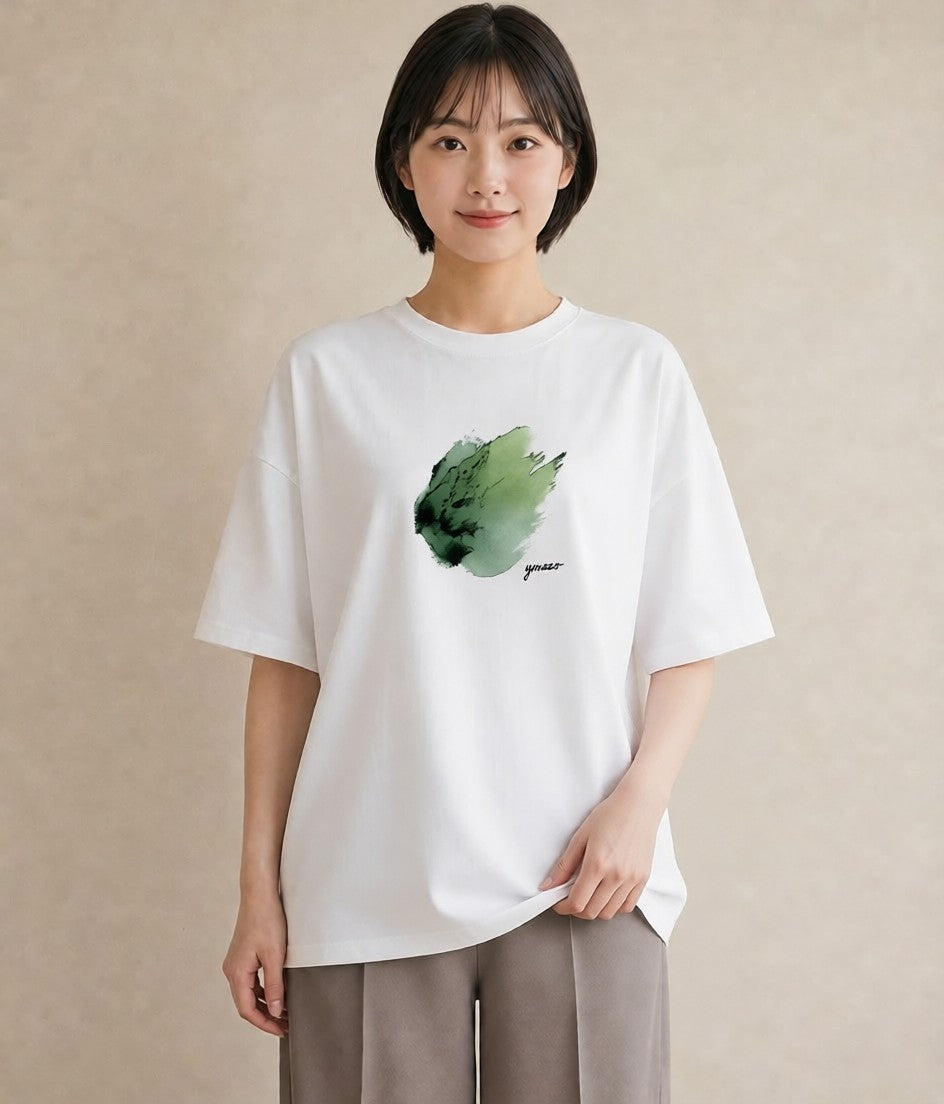 デザインTシャツ レディース 芝生 植物 ボタニカル イラスト ユニーク カフェ服 クリスマス 白T YMAZO