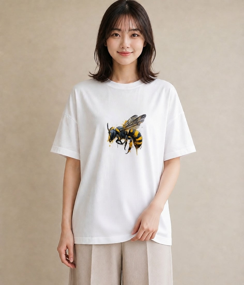 半袖Tシャツ レディース みつばち 昆虫 虫 イラスト こなれ感 姉妹 送別ギフト 白T YMAZO