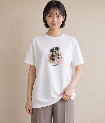 半袖Tシャツ レディース フレンチブルドッグ フレブル 犬 いぬ イラスト ラフカジュアル 春コーデ 姉妹 白T YMAZO