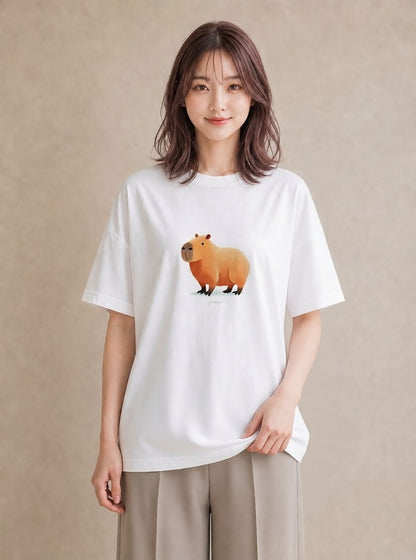 Tシャツ レディース カピバラ かぴばら 動物 アニマル イラスト 個性的 友達ギフト 部屋着 白T YMAZO