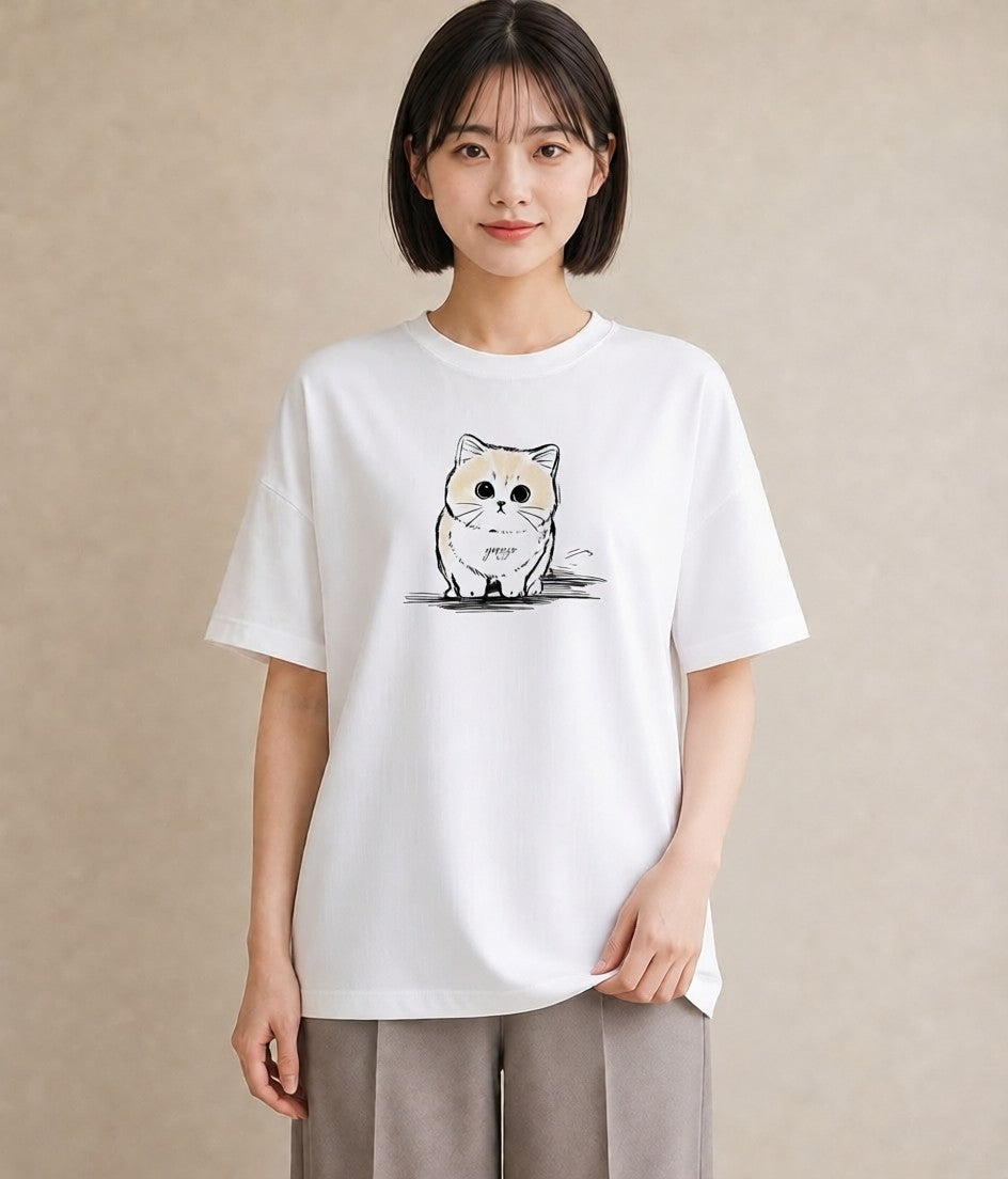 グラフィックTシャツ レディース エキゾチックショートヘア 猫 ねこ イラスト 上品 姉妹 送別ギフト 白T YMAZO