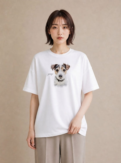 デザインTシャツ レディース ジャックラッセルテリア 犬 いぬ イラスト シック 帰省 ラフ 白T YMAZO