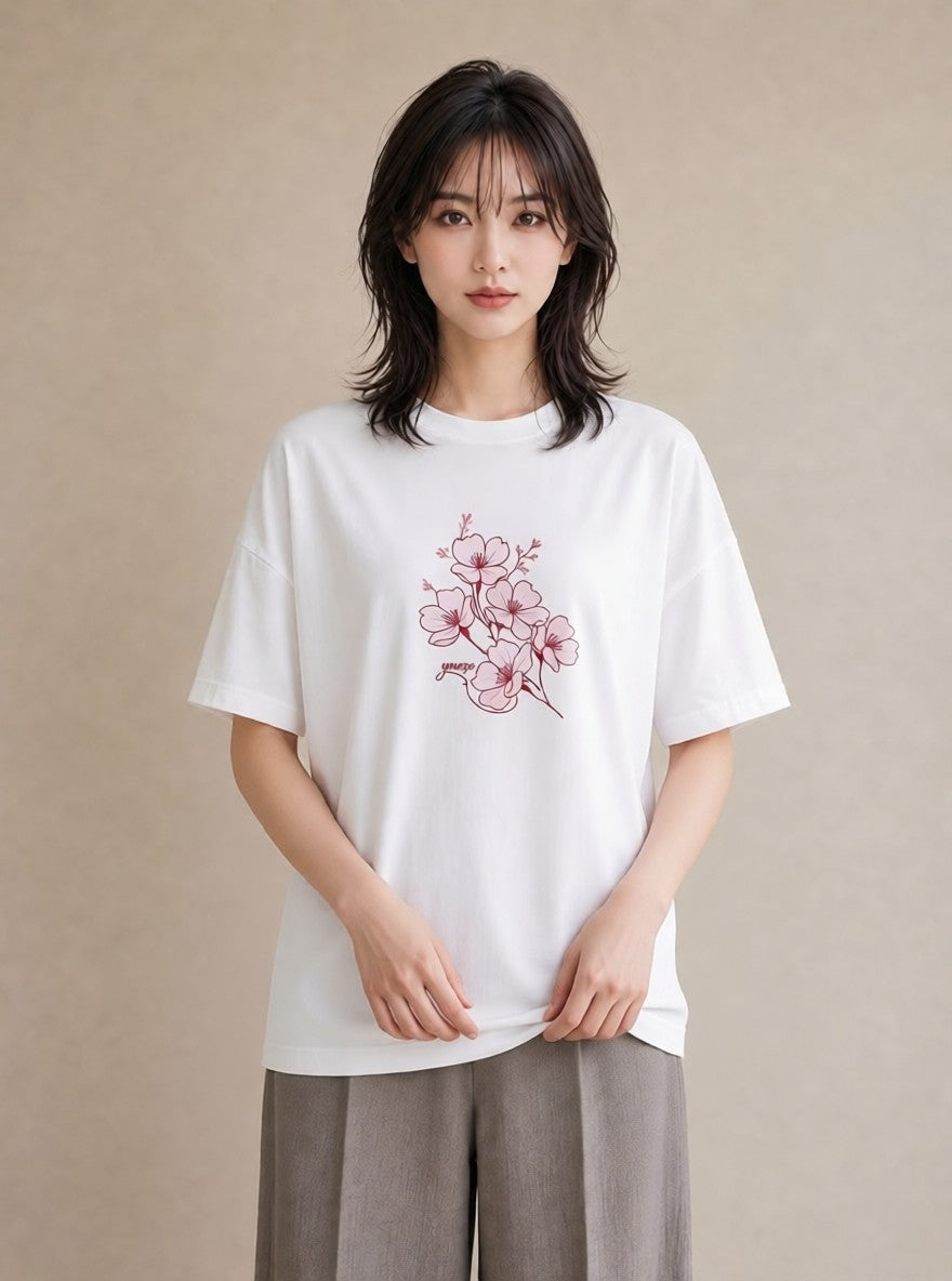 デザインTシャツ レディース さくら 桜 桜の枝 イラスト ガーリー ギフト 母の日 白T YMAZO