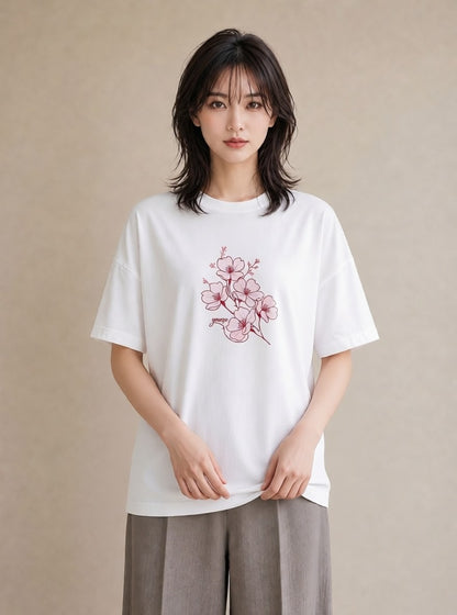 デザインTシャツ レディース さくら 桜 桜の枝 イラスト ガーリー ギフト 母の日 白T YMAZO