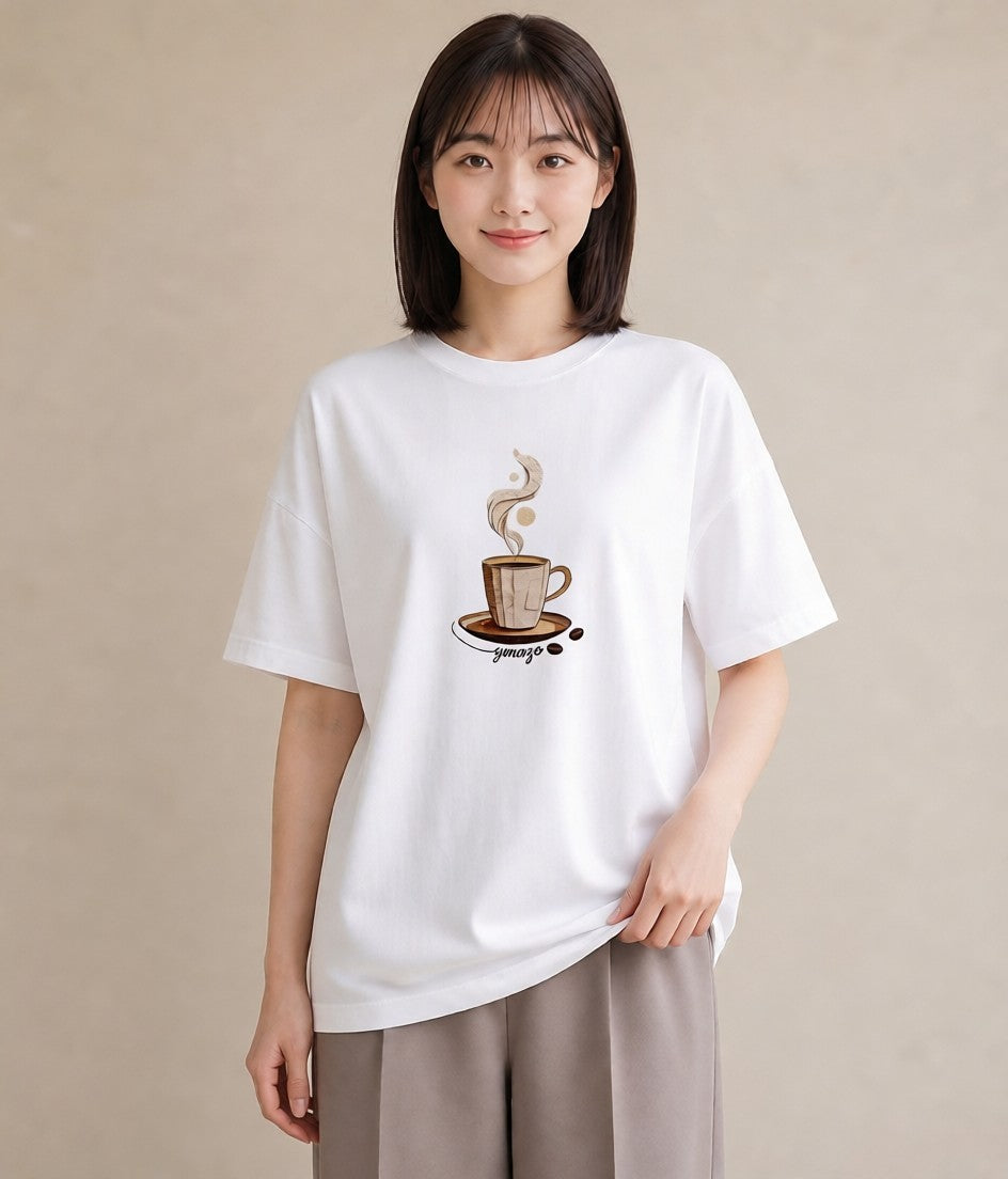 半袖Tシャツ レディース コーヒー 珈琲 カフェ 食べ物 フード イラスト 水彩風 クリスマス 旅行 白T YMAZO